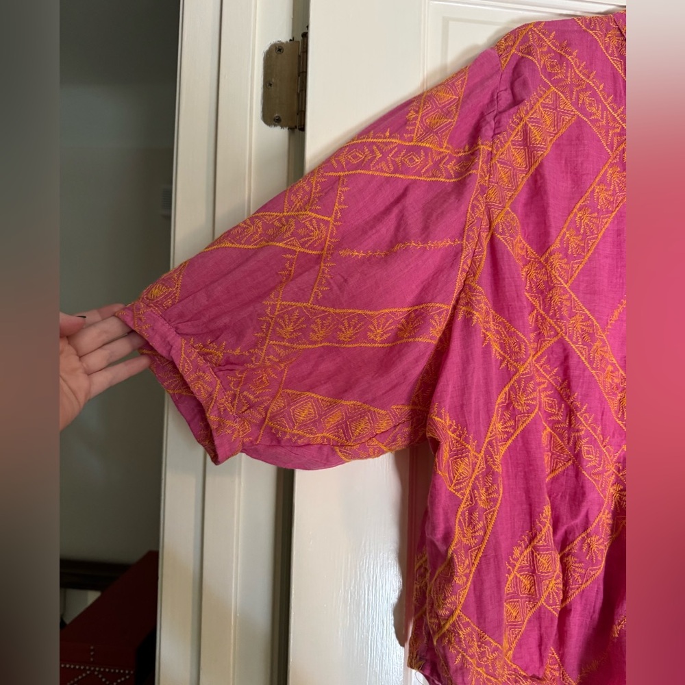 Ivy Jane Embroidered Popover Pink and Orange Blouse - Picture 4 of 5